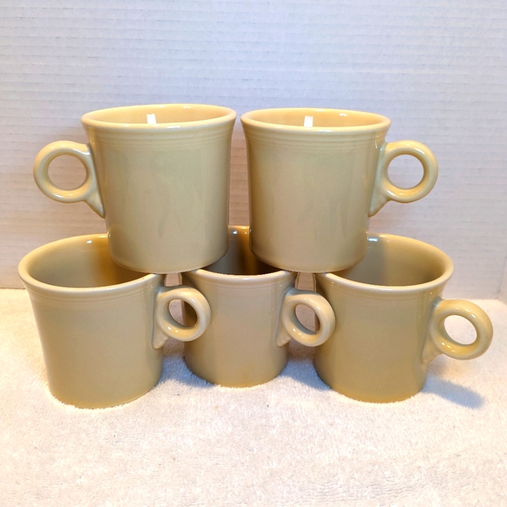 5 Fiesta Ring Handle Mugs Ivory/Pale Yellow